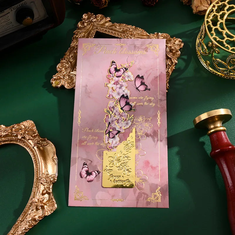 Marque-page en métal doré fleurs de pêcher, rose, L'Atelier des Lecteurs