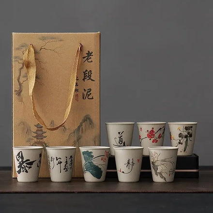Le Service du Lettré, coffret de 8 tasses à thé en grès