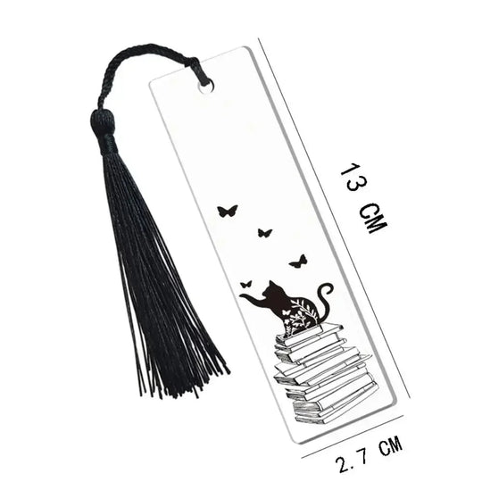 Marque-page en bois d'ébène peint main, chat et pile de livres, L'Atelier des Lecteurs