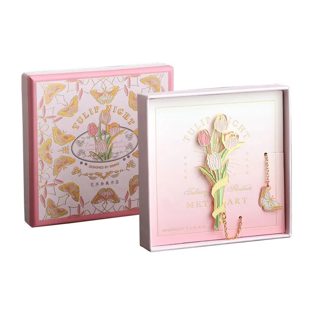 Marque-page floral en laiton, tulipes roses, L'Atelier des Lecteurs