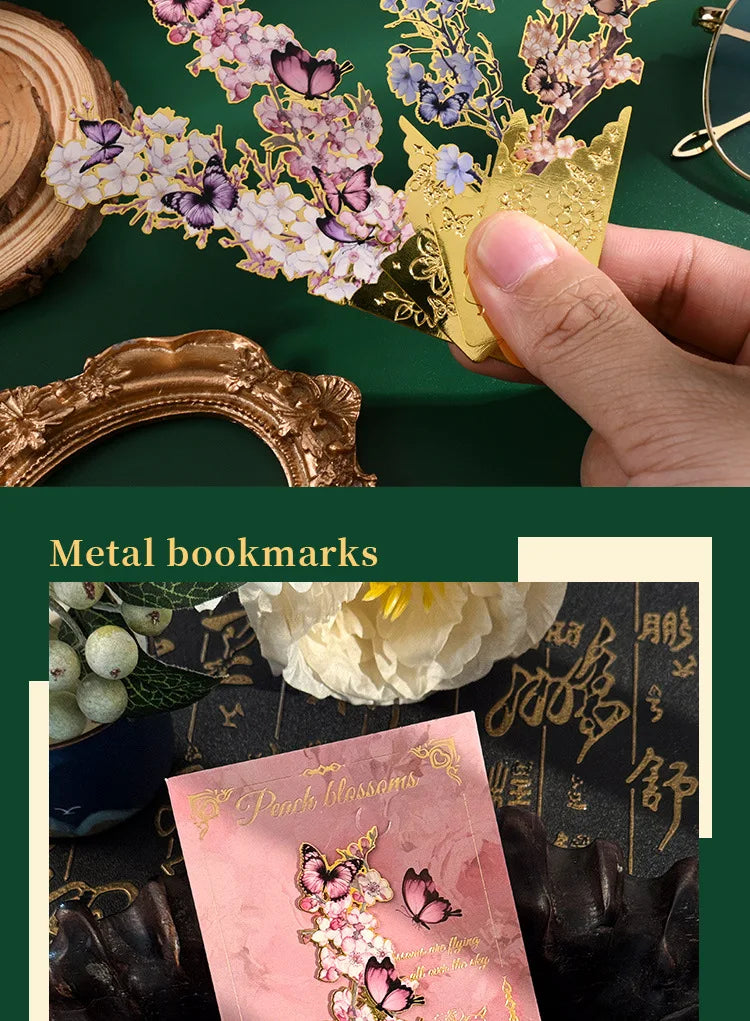 Marque-page en métal doré fleurs de pêcher et papillons, L'Atelier des Lecteurs, vue 7