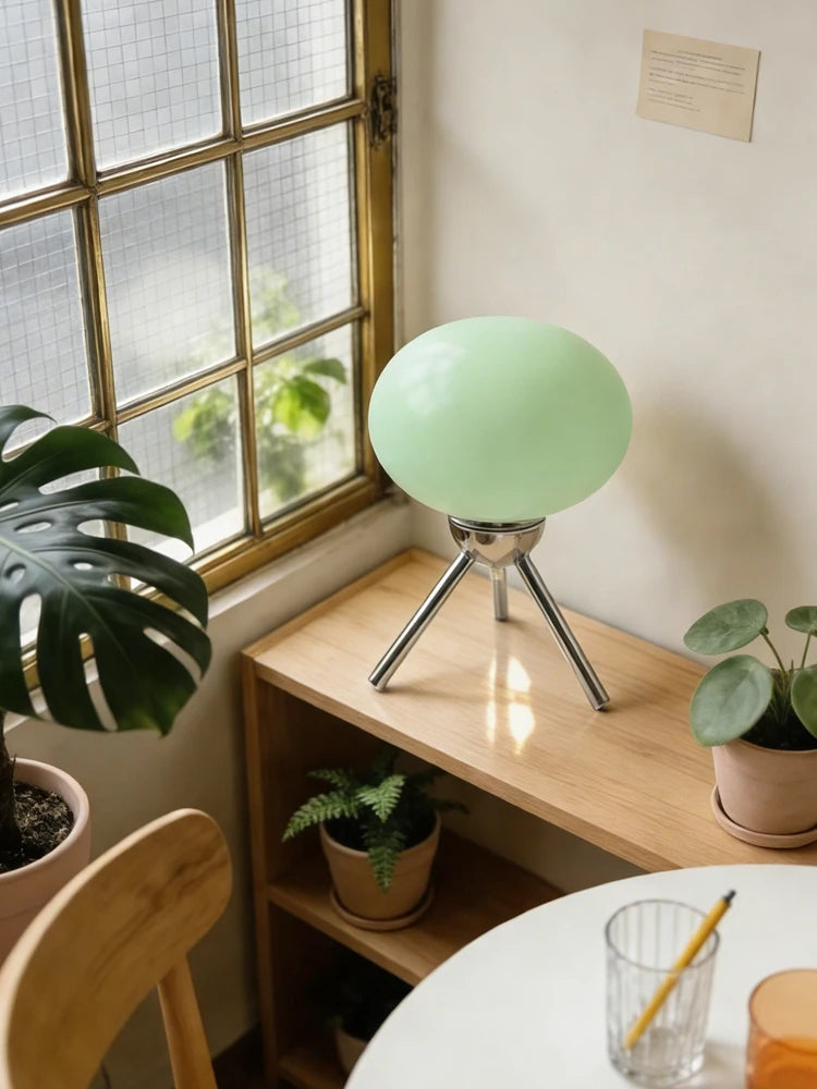 Lampe de chevet champignon en verre, lumière enveloppante, pour le coin lecture