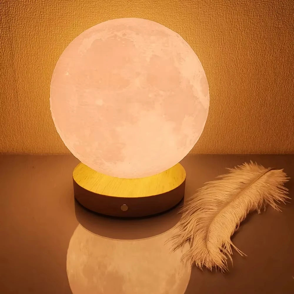 Veilleuse lune sur socle, halo doux apaisant, pour le coin lecture