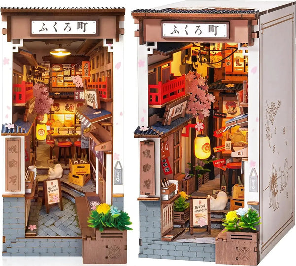 Book Nook La Ruelle du Saké assemblé — ruelle japonaise de cerisiers et enseignes de saké