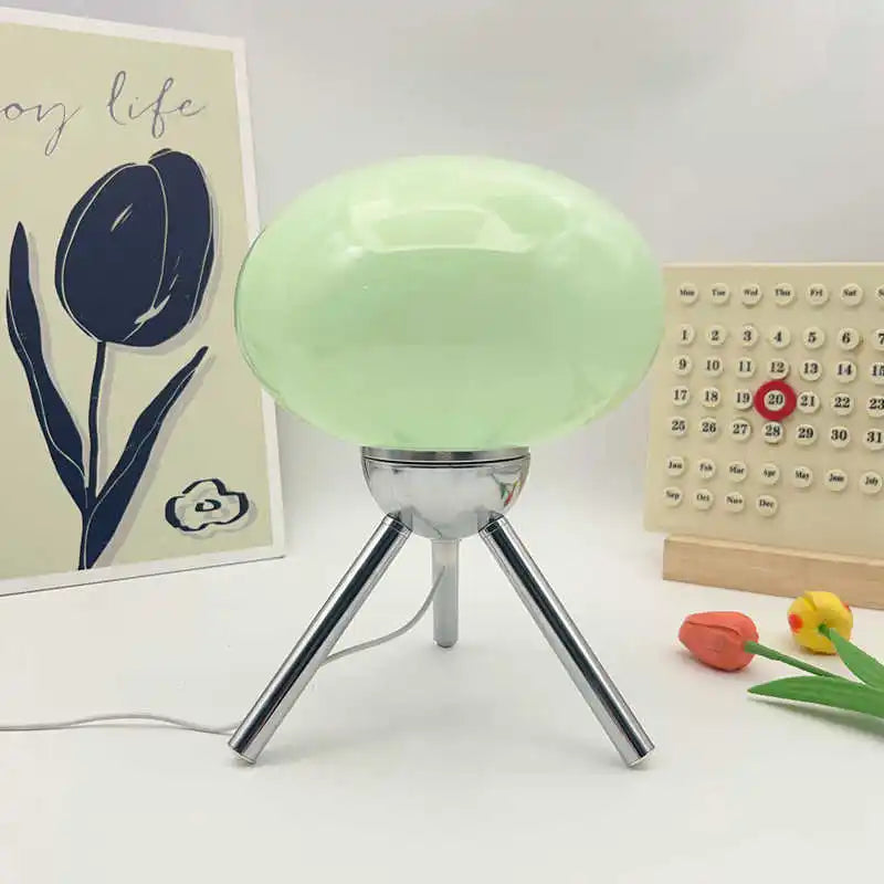 Lampe de chevet champignon en verre, objet déco lumineux pour la table de nuit