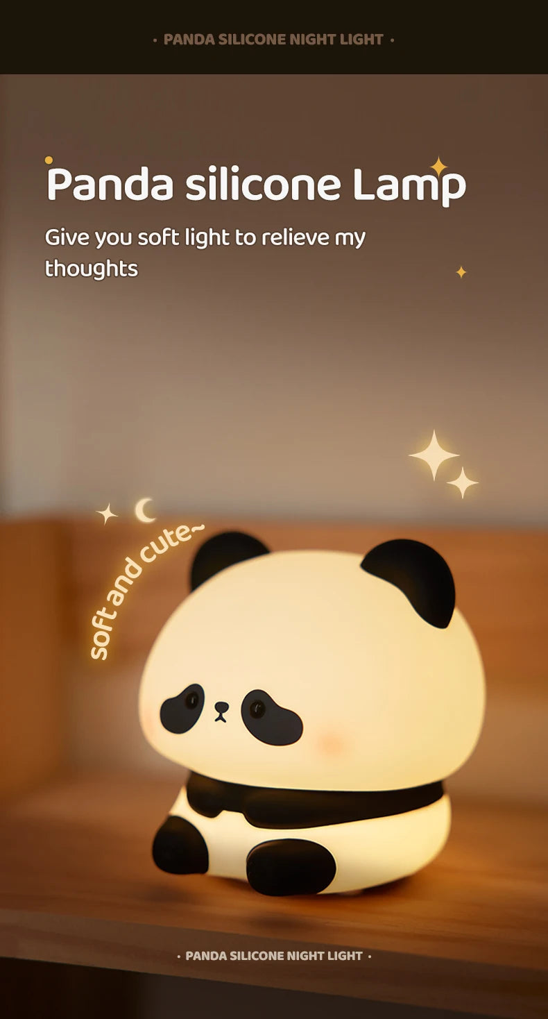 Veilleuse panda tactile à minuterie, silicone doux