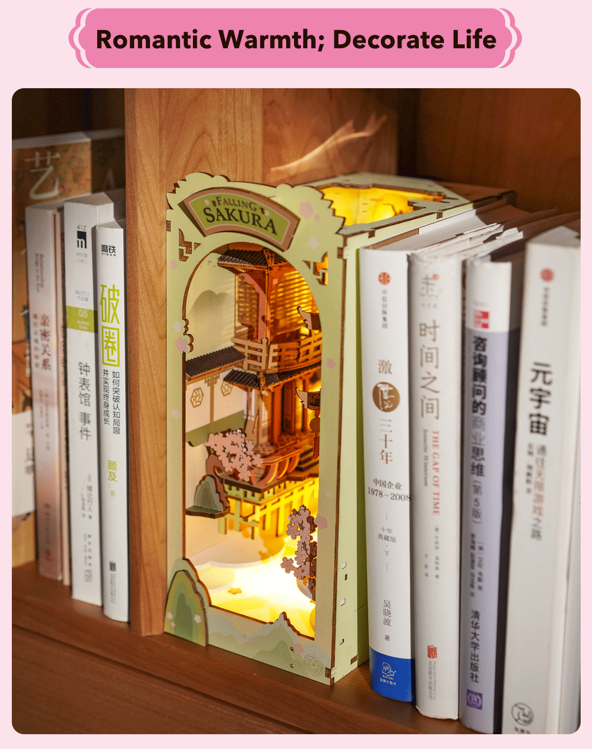 Book Nook La Pluie de Sakura, kit Robotime lumineux à assembler